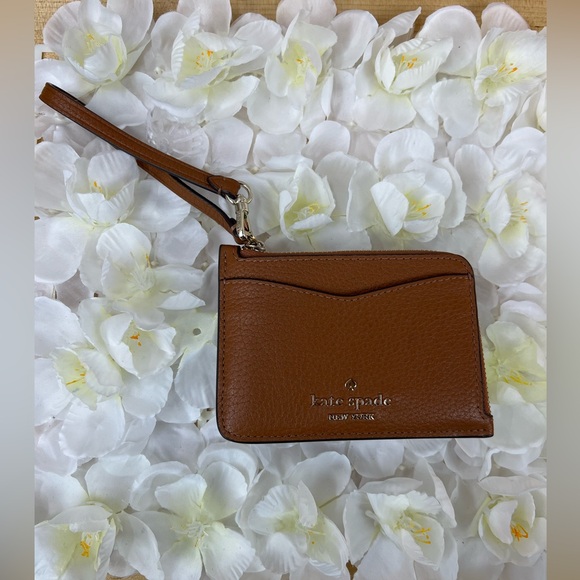 kate spade Brown Pebbled Leather Wristlet Card Holder NEW - Picture 5 of 10